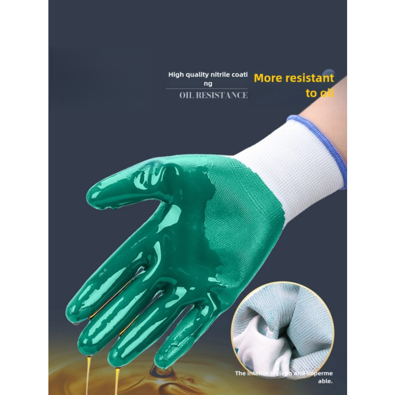 Nitrile impregnated rubber construction auto repair oil resistant woodworker wear resistant anti-slip safety protection gloves