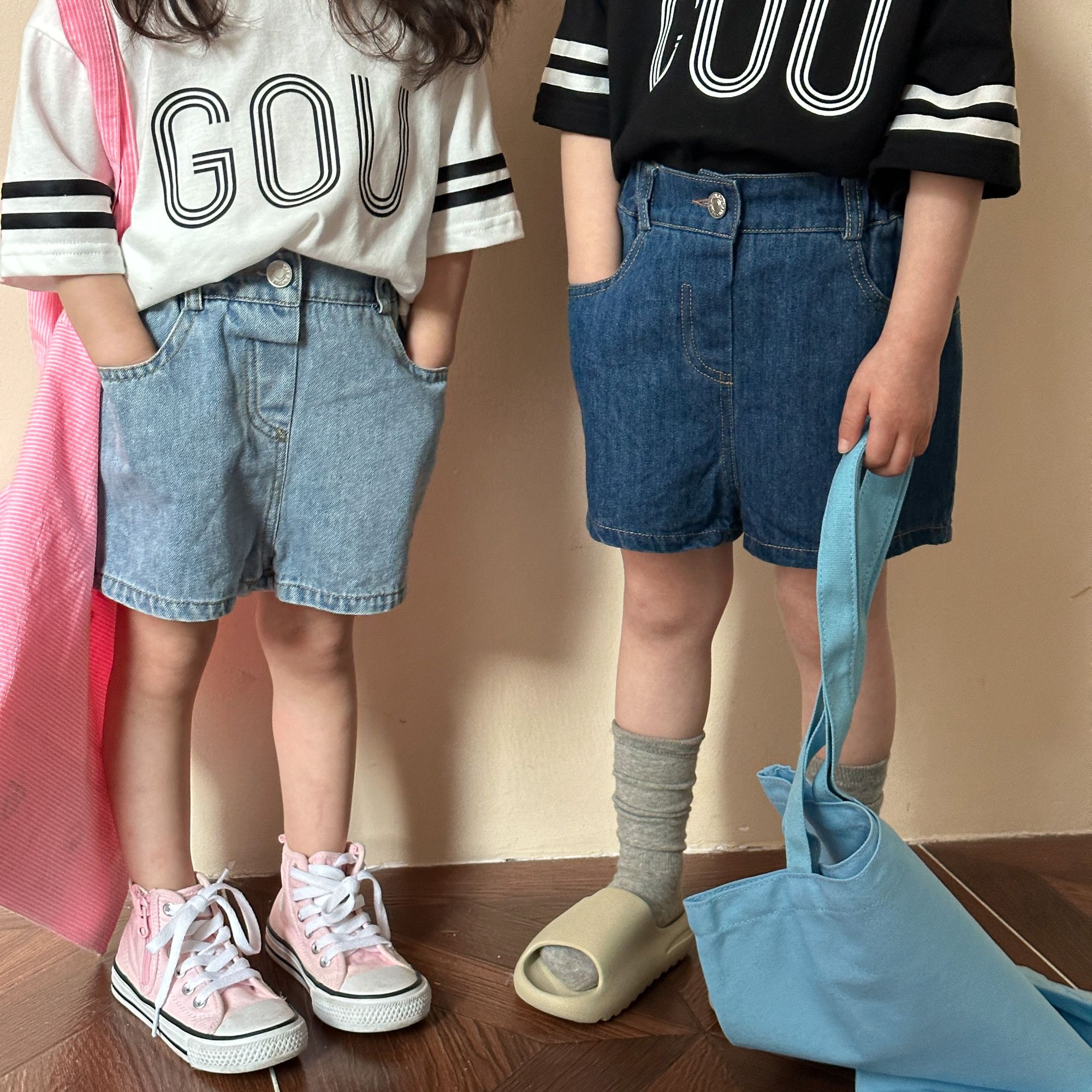 2024 summer children's workwear denim shorts for boys and girls, baby Korean version basic style, children's short pants