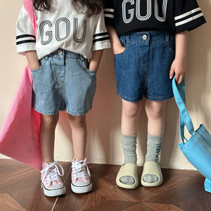 2024 summer children's workwear denim shorts for boys and girls, baby Korean version basic style, children's short pants