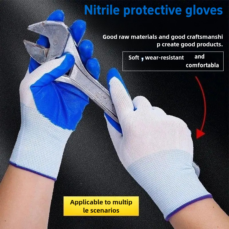 Nitrile impregnated rubber construction site auto repair oil resistant wear-resistant anti-slip safety protection gloves