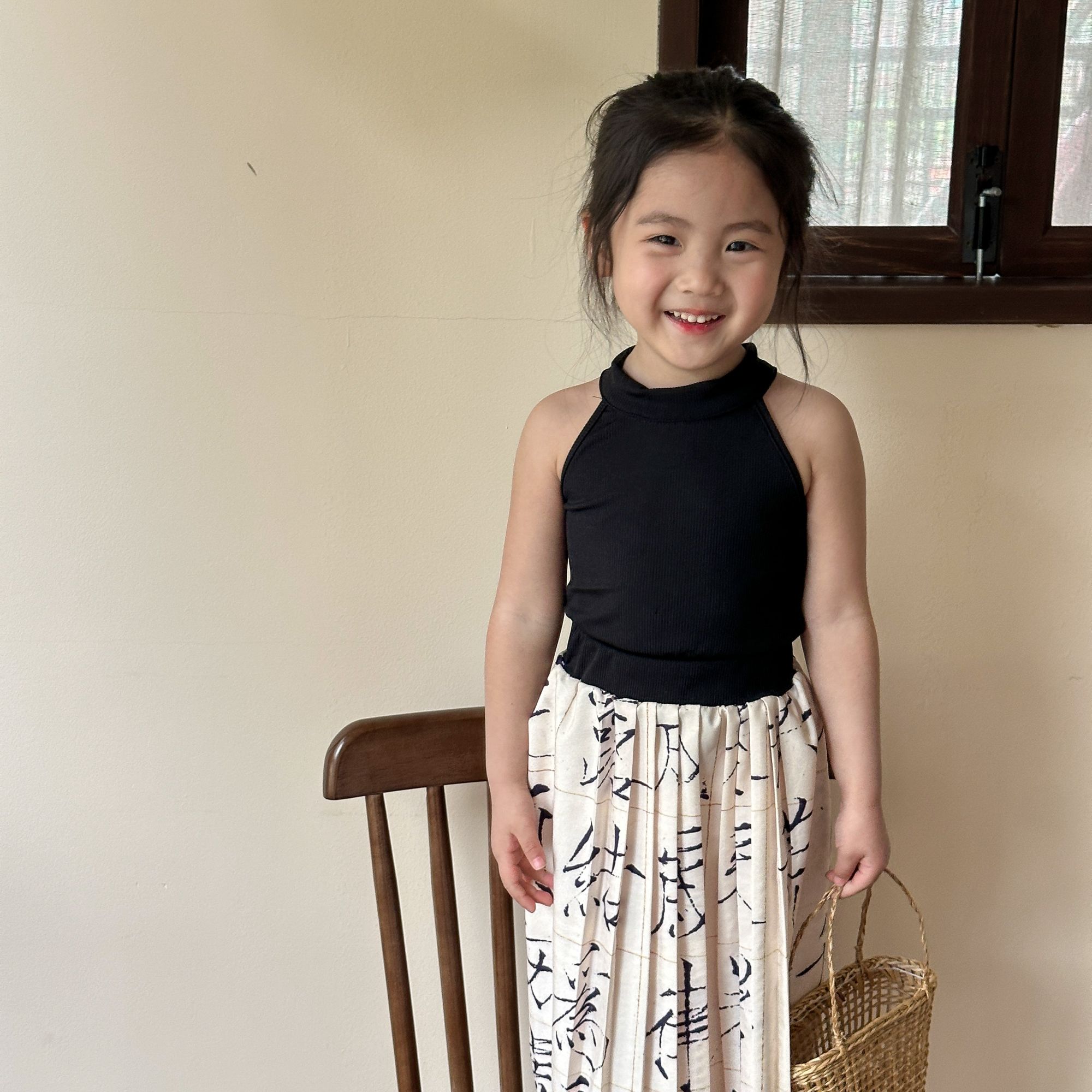 New Chinese style summer outfit for girls, pleated skirt, baby children's vest, two-piece set