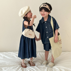 Children's Summer Cowboy Set 2024 New Summer Dress Casual Baby Western Girl Dress Siblings Dress