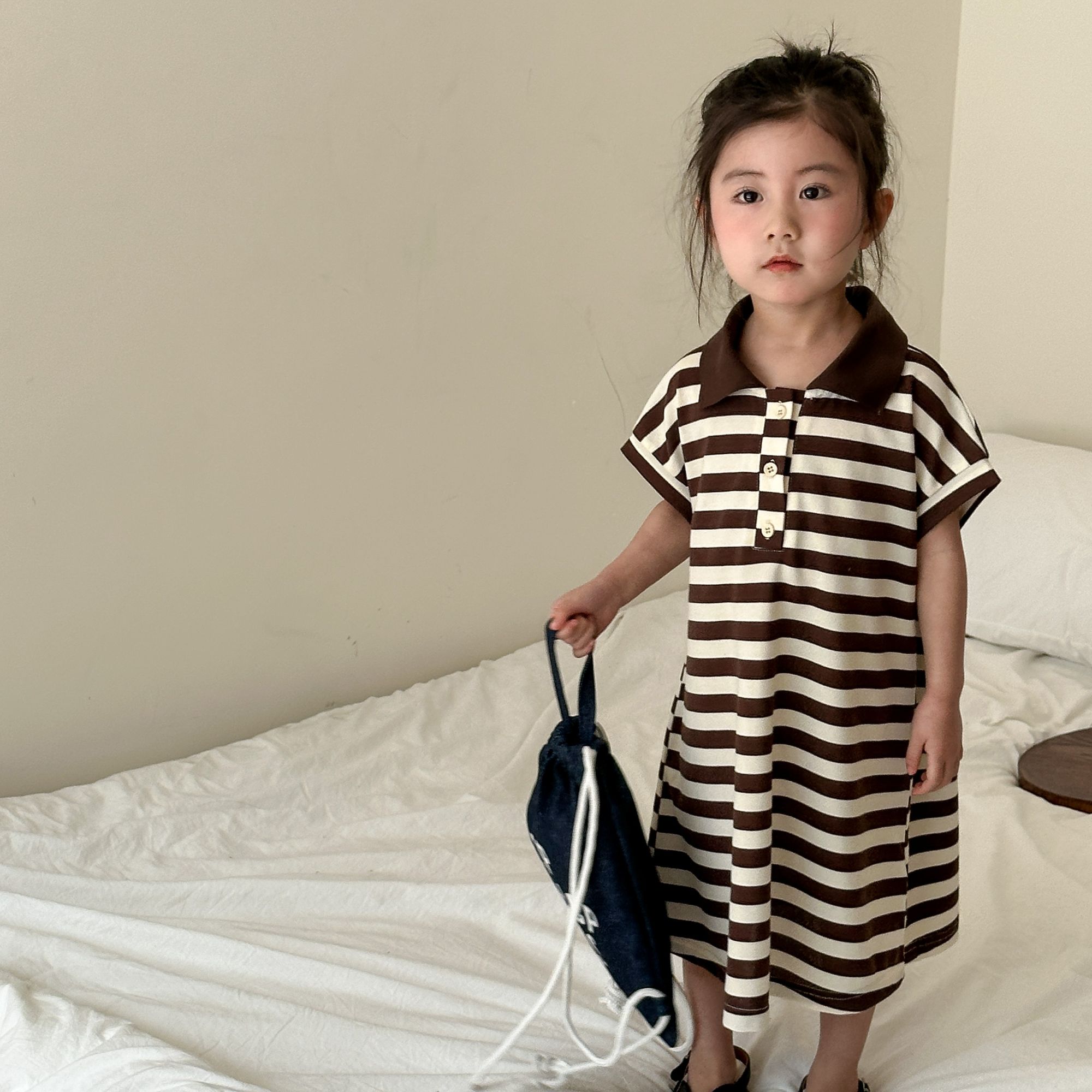 Children's Summer Set, Boys' Sports 2024 New Summer Dress, Baby Striped Girls' Polo Dress, Siblings' Dress