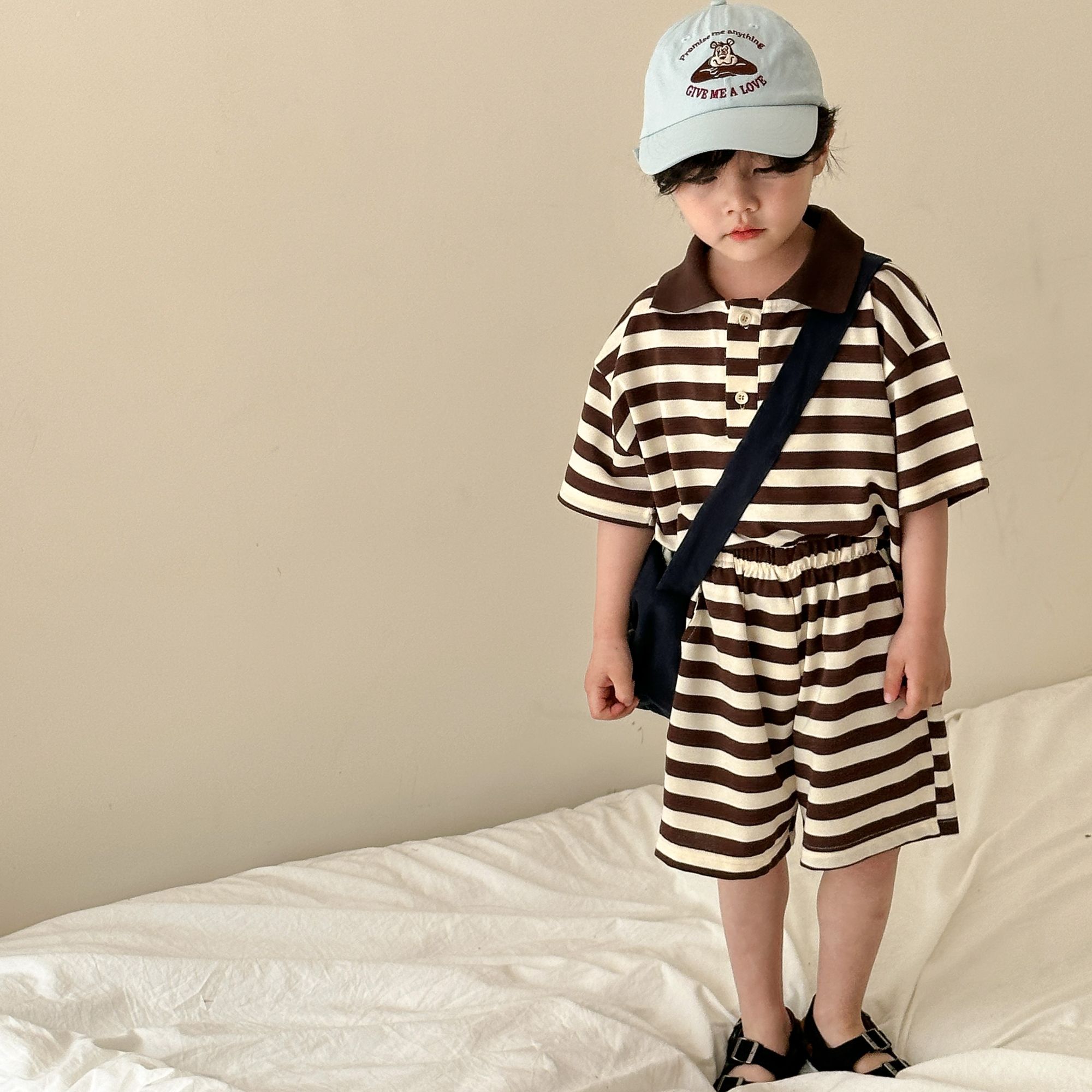 Children's Summer Set, Boys' Sports 2024 New Summer Dress, Baby Striped Girls' Polo Dress, Siblings' Dress