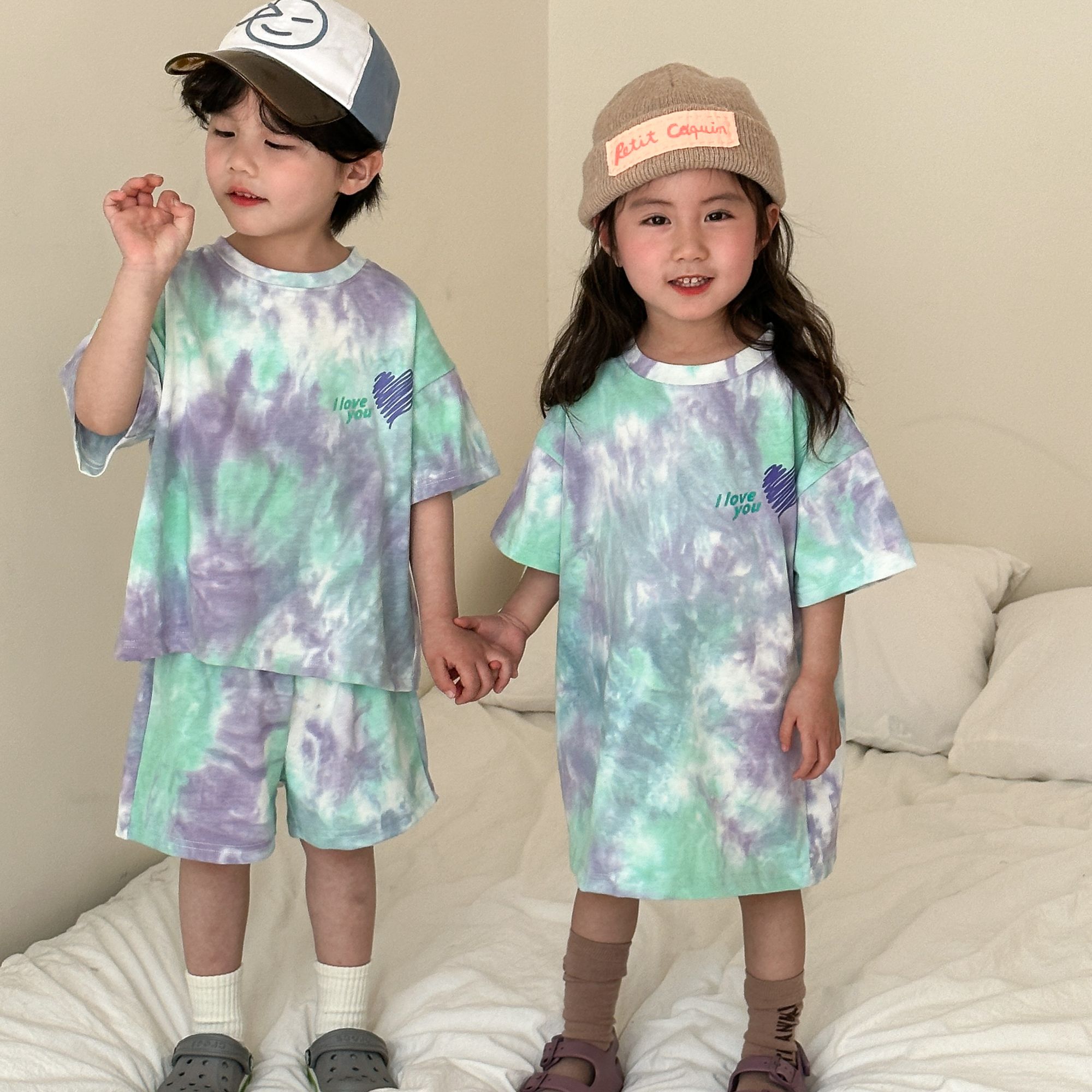 Children's Summer Set, Boys' Sports 2024 New Summer Dress, Baby Tie Dyeing, Girls' T-shirt, Dress, Siblings' Dress