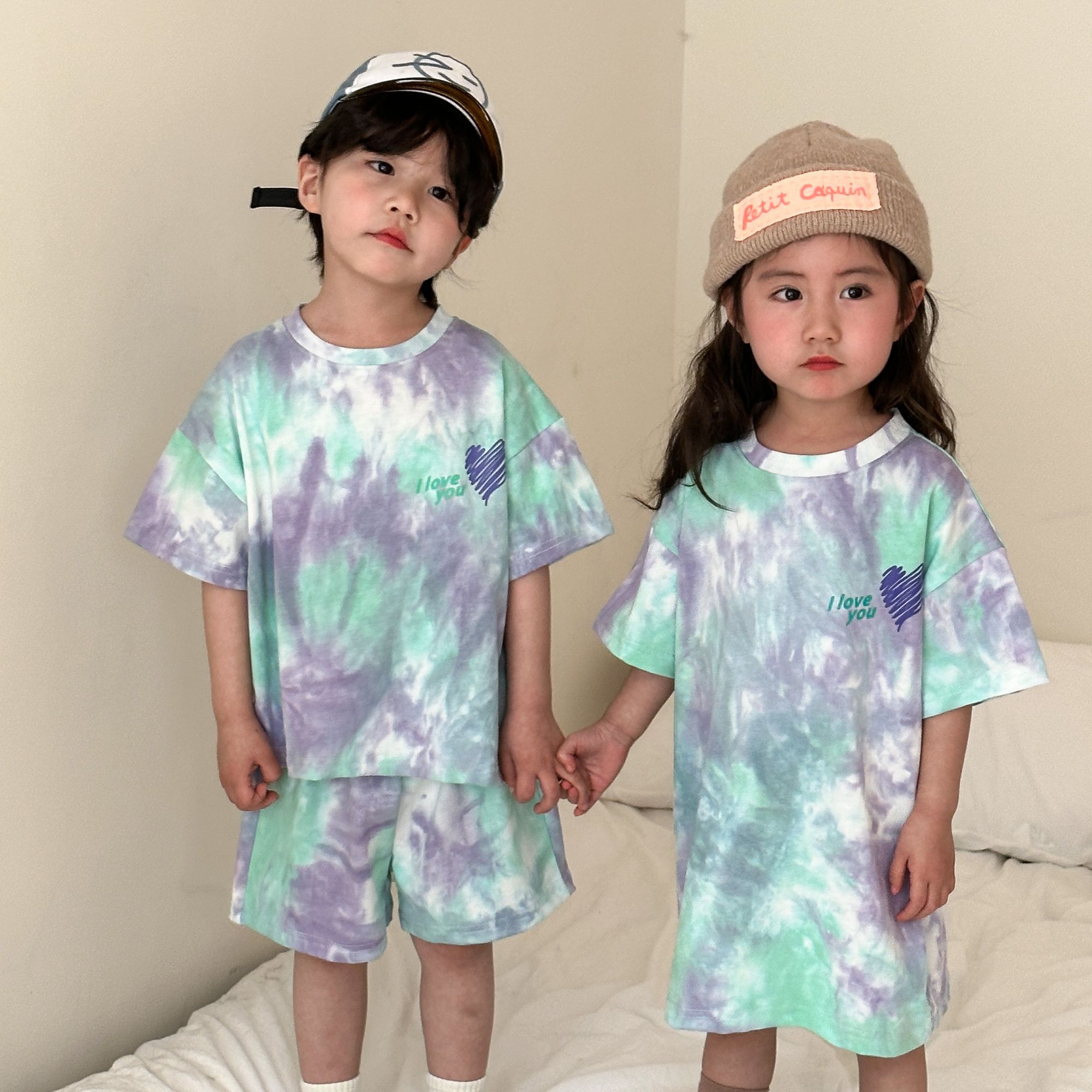 Children's Summer Set, Boys' Sports 2024 New Summer Dress, Baby Tie Dyeing, Girls' T-shirt, Dress, Siblings' Dress