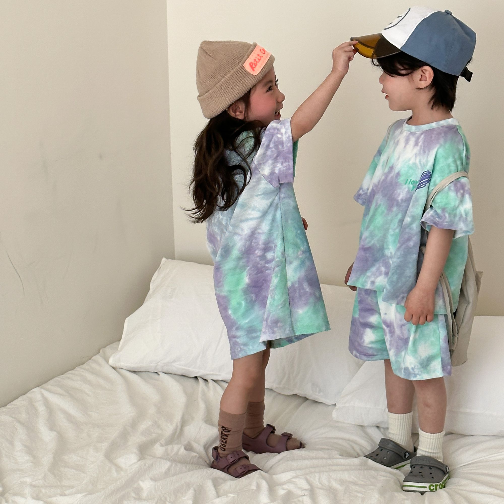 Children's Summer Set, Boys' Sports 2024 New Summer Dress, Baby Tie Dyeing, Girls' T-shirt, Dress, Siblings' Dress