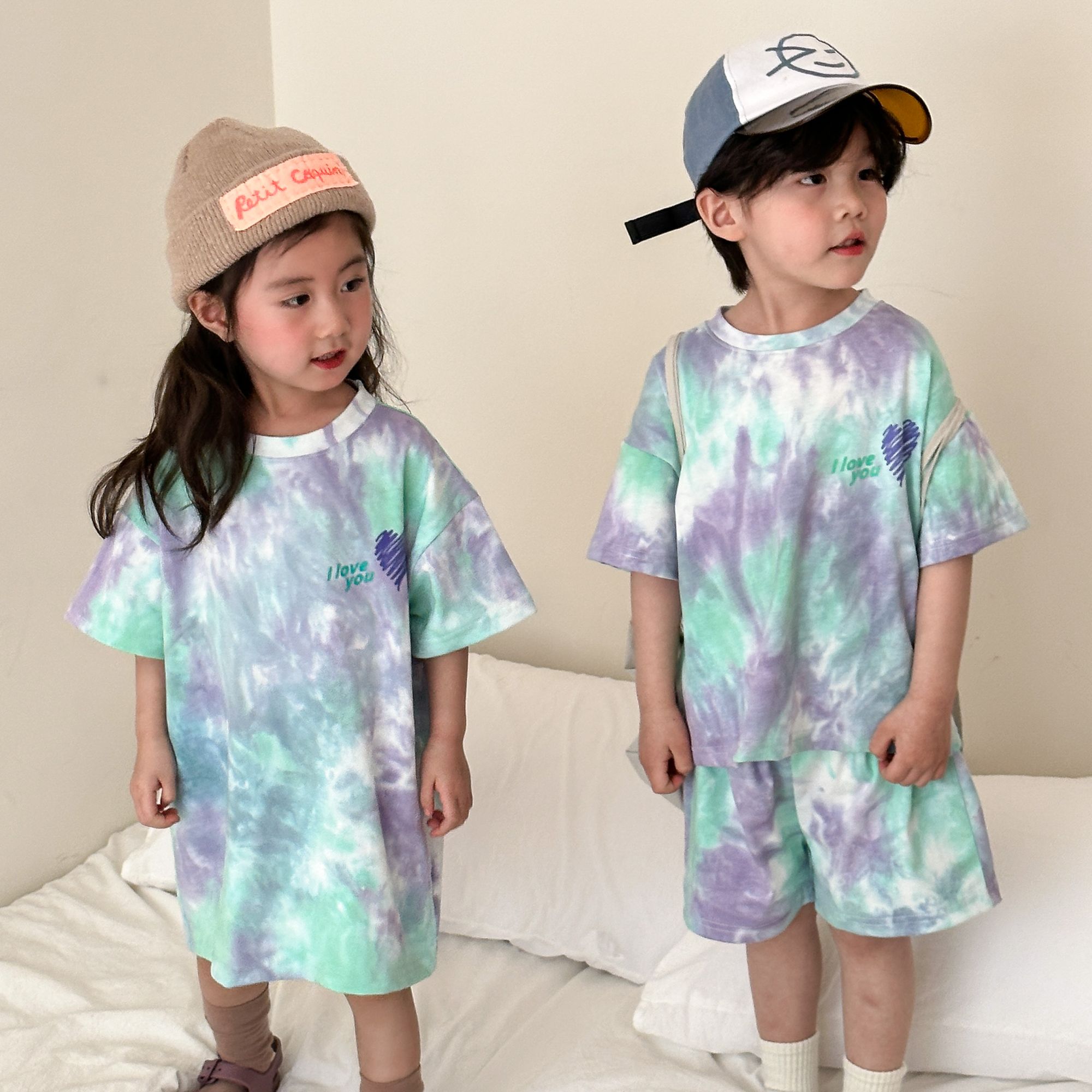 Children's Summer Set, Boys' Sports 2024 New Summer Dress, Baby Tie Dyeing, Girls' T-shirt, Dress, Siblings' Dress