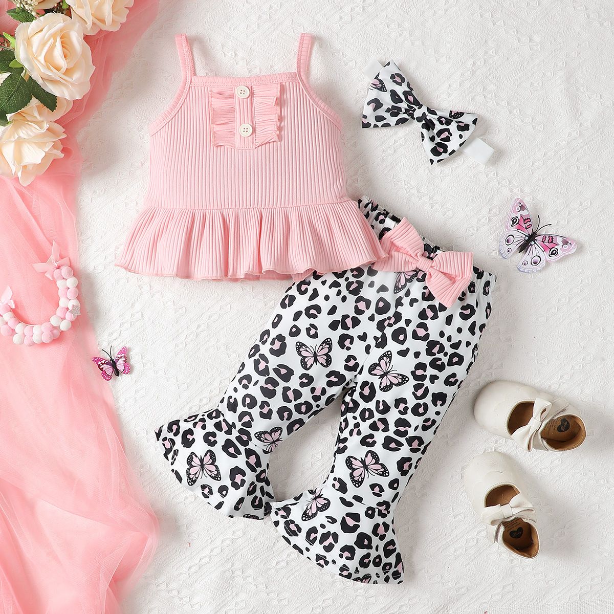 High quality wholesale summer new born set halter top leopard print pants baby girl clothing