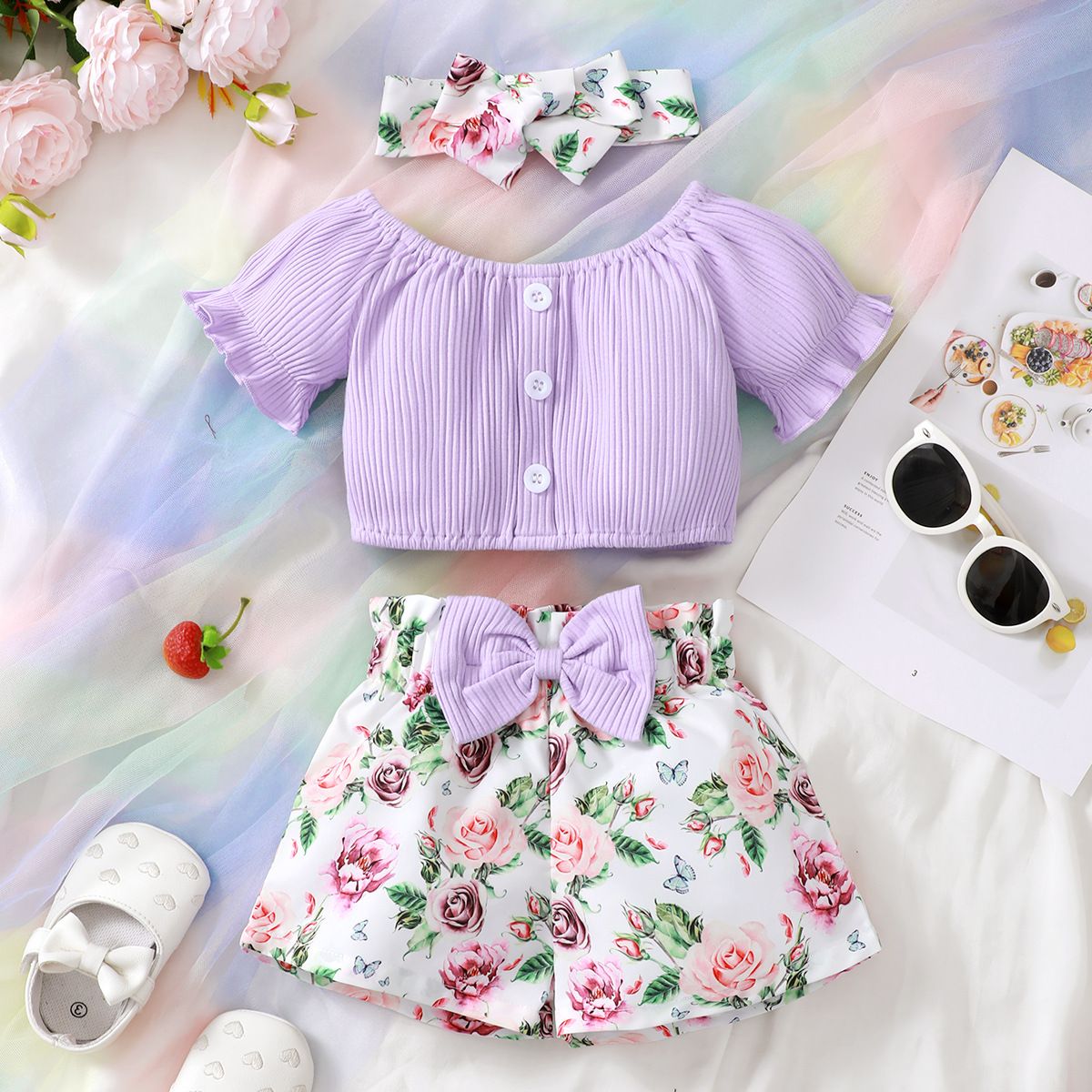 Wholesale Toddler Infant Baby Girl Clothes Ruffle short Sleeve Top Floral pants Set For Baby Girl