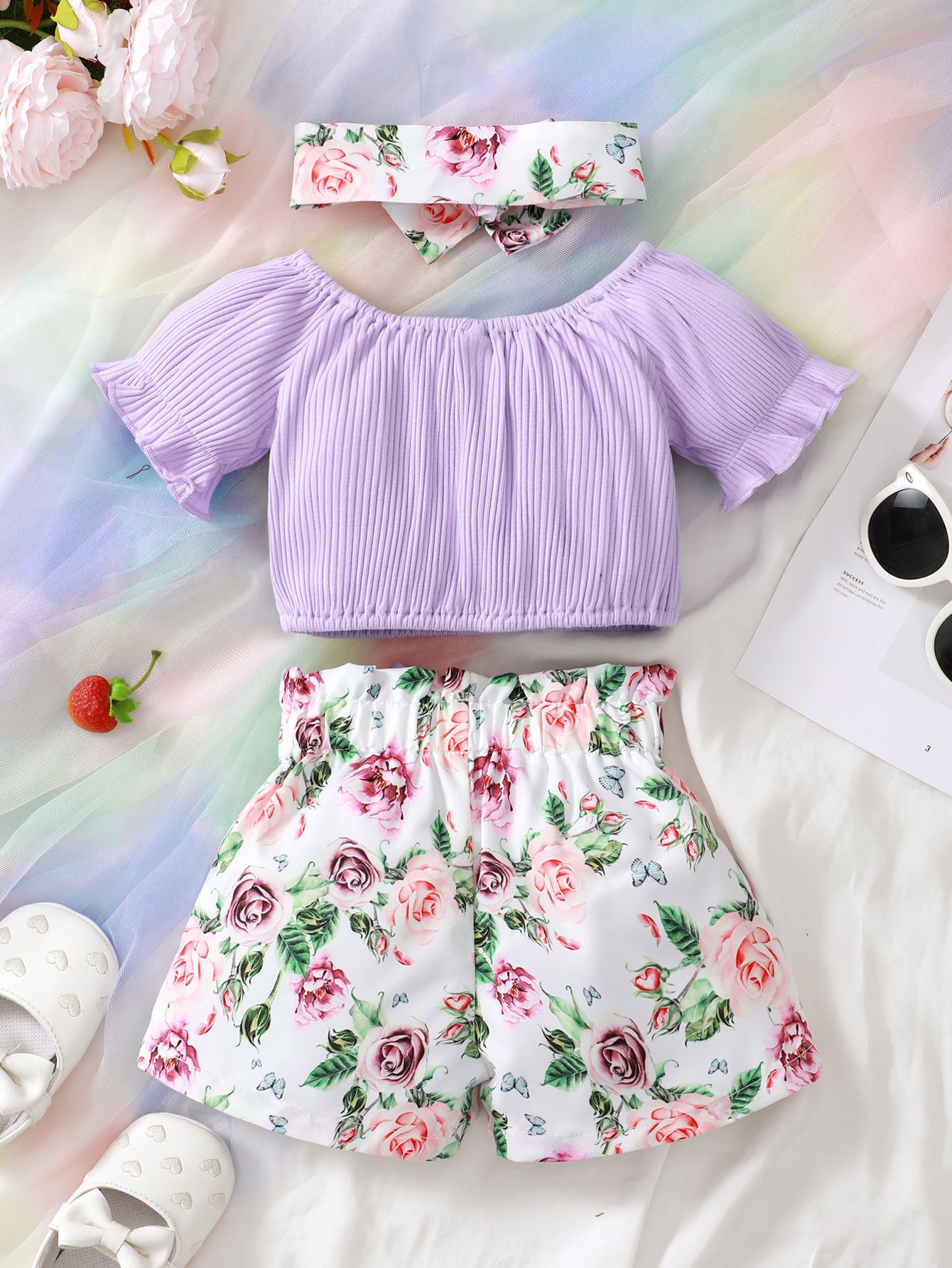 Wholesale Toddler Infant Baby Girl Clothes Ruffle short Sleeve Top Floral pants Set For Baby Girl