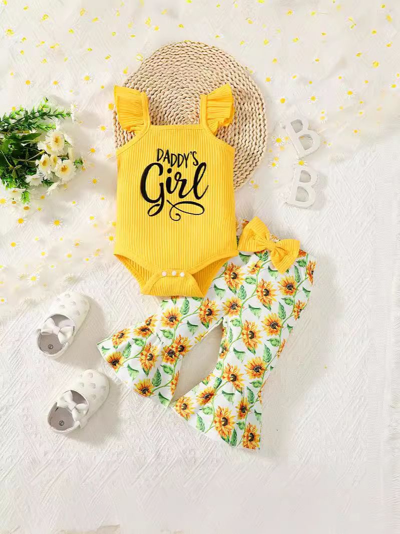 wholesale summer newborn halter top + floral pants set 2pcs toddler girl clothing