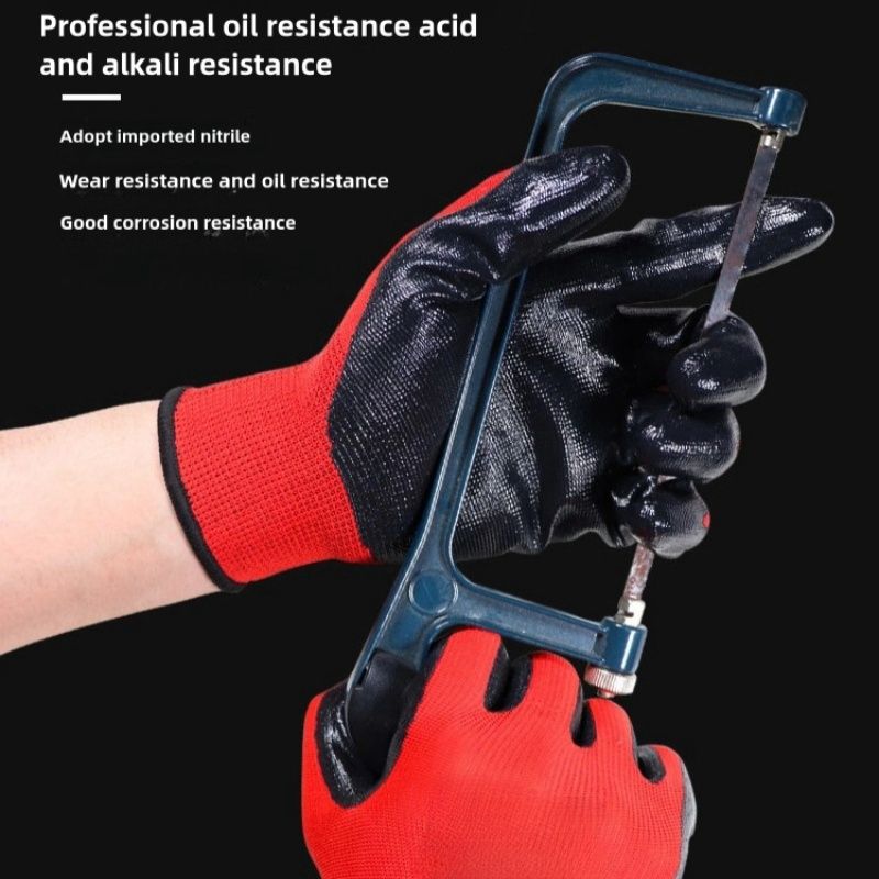 Nitrile impregnated rubber construction site safety wear protection gloves