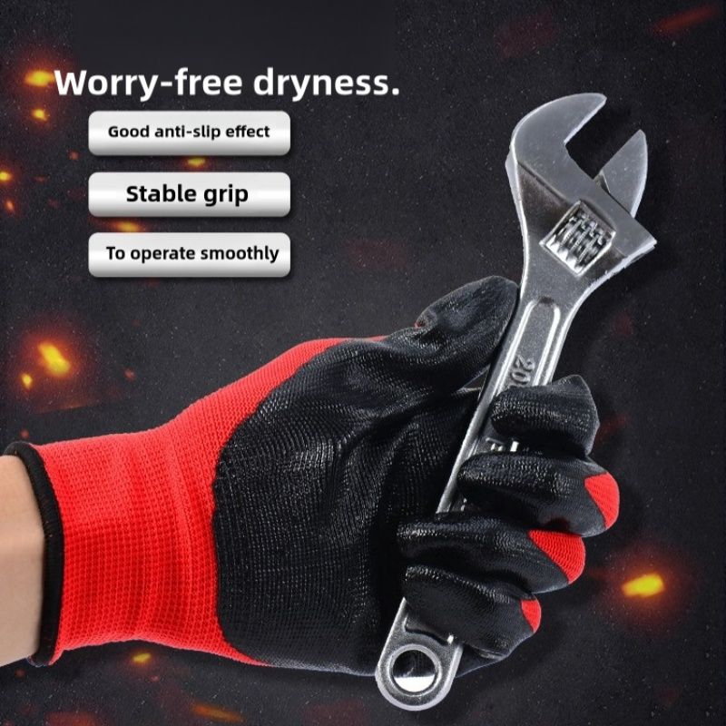 Nitrile impregnated rubber construction site safety wear protection gloves