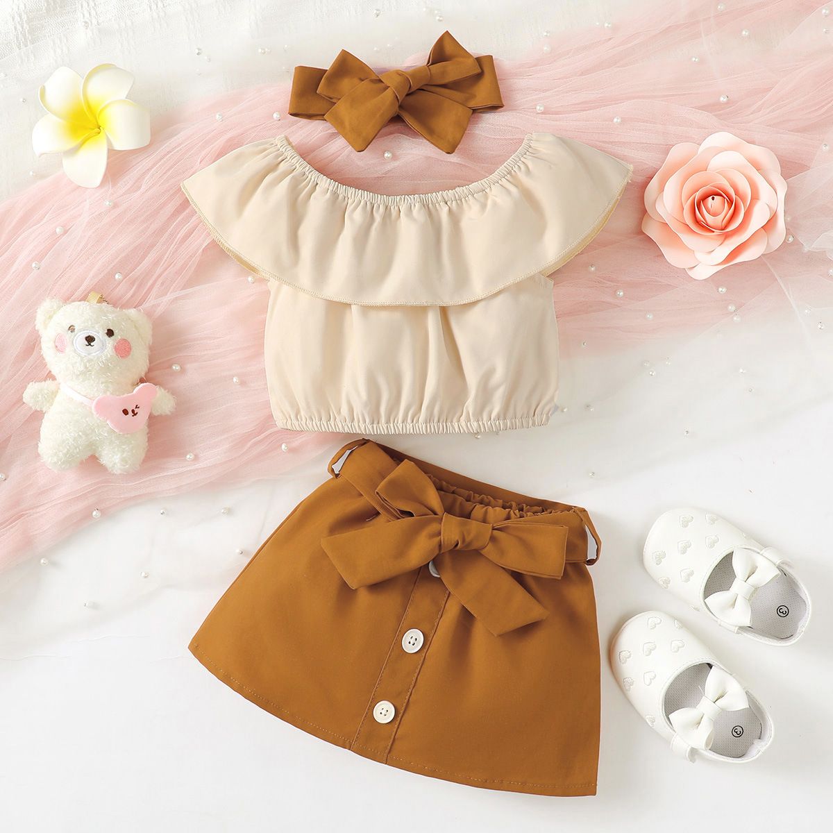 Wholesale 3PCS Newborn Baby Girls sleeveless Tops + short skirt + Headband Outfit Clothes Set