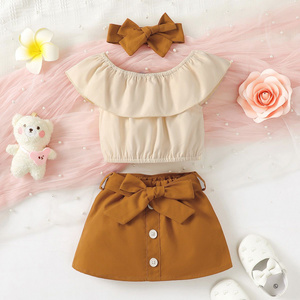 Wholesale 3PCS Newborn Baby Girls sleeveless Tops + short skirt + Headband Outfit Clothes Set