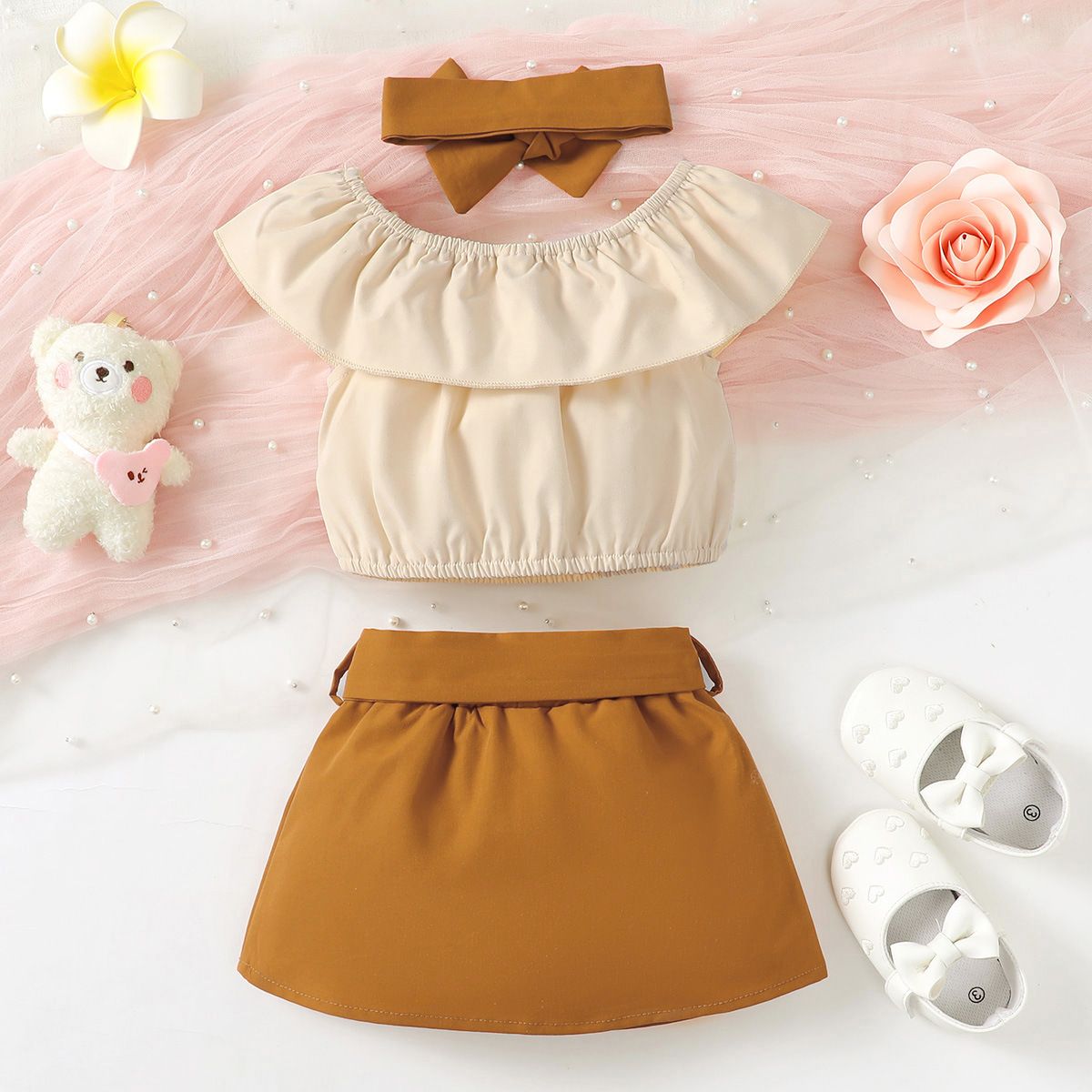 Wholesale 3PCS Newborn Baby Girls sleeveless Tops + short skirt + Headband Outfit Clothes Set