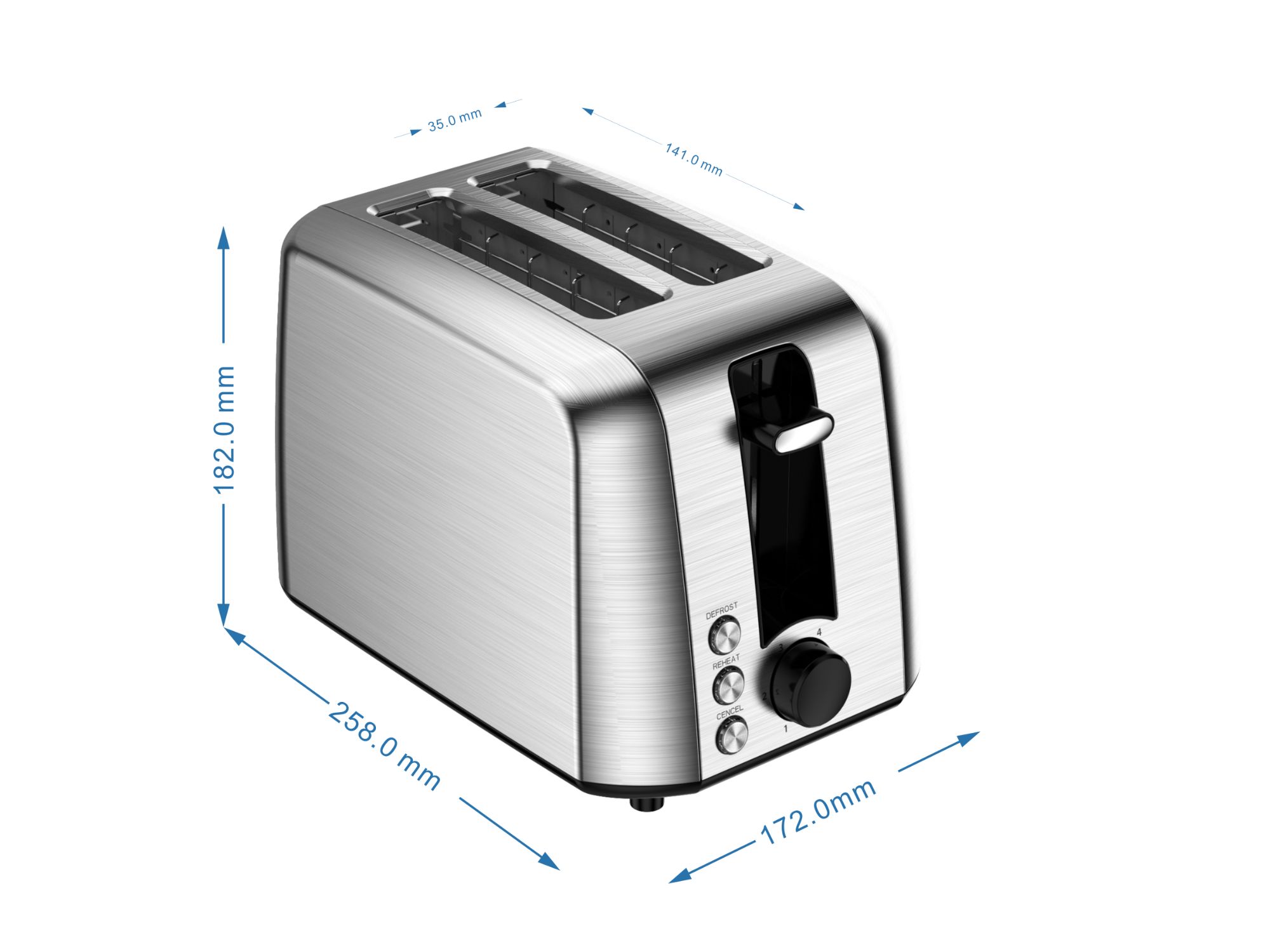 TS1200 2 Slice Toaster with Stainless Steel Design Multi-Function Defrost Reheat Adjustable Browning