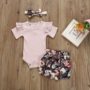 Wholesale Baby Toddler Girls Summer Shorts Set Floral Pink 12-18 Months