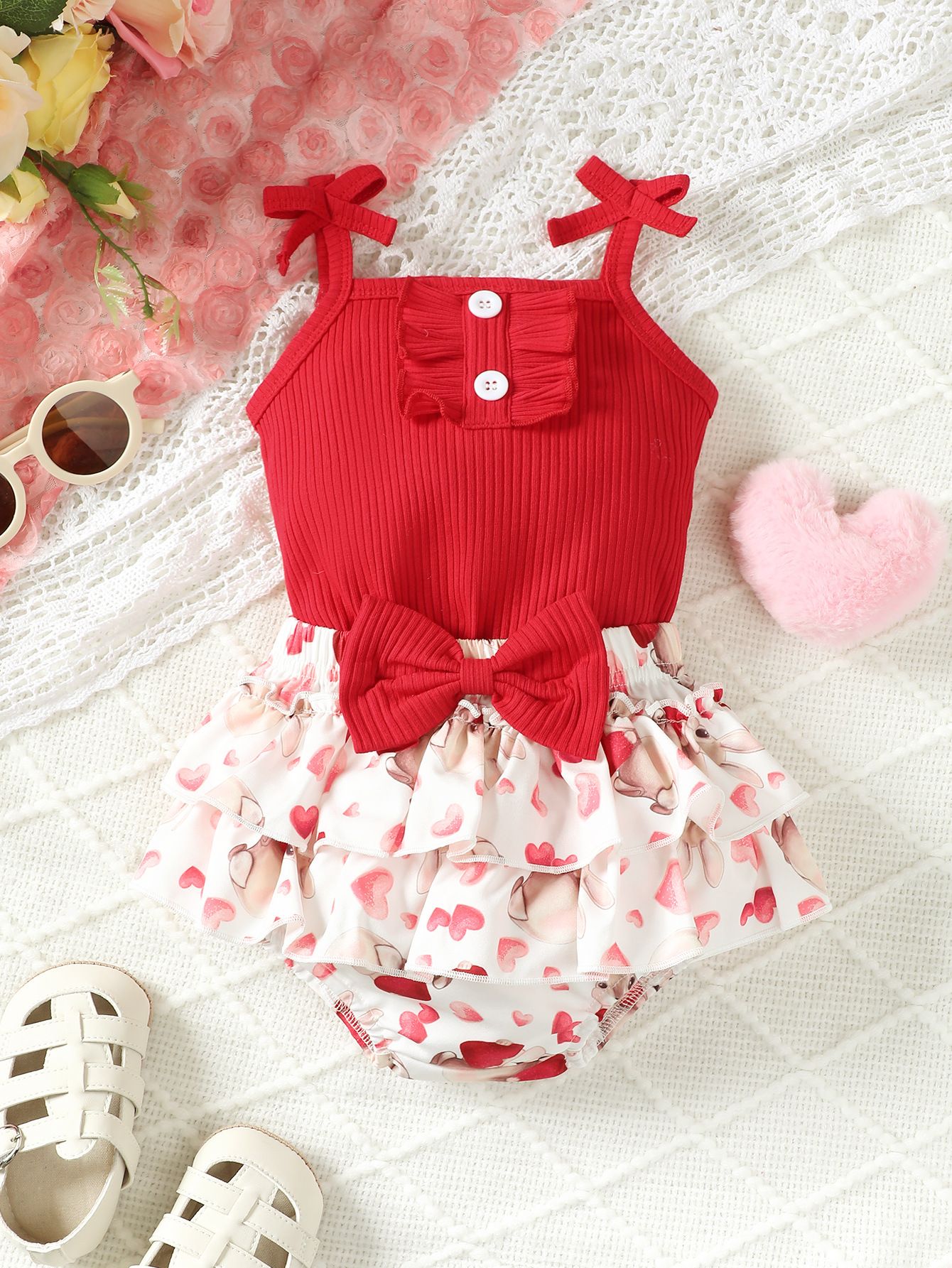 summer wholesale kids clothes sets for girls outfit casual toddler baby printed floral red tank shorts children clothing