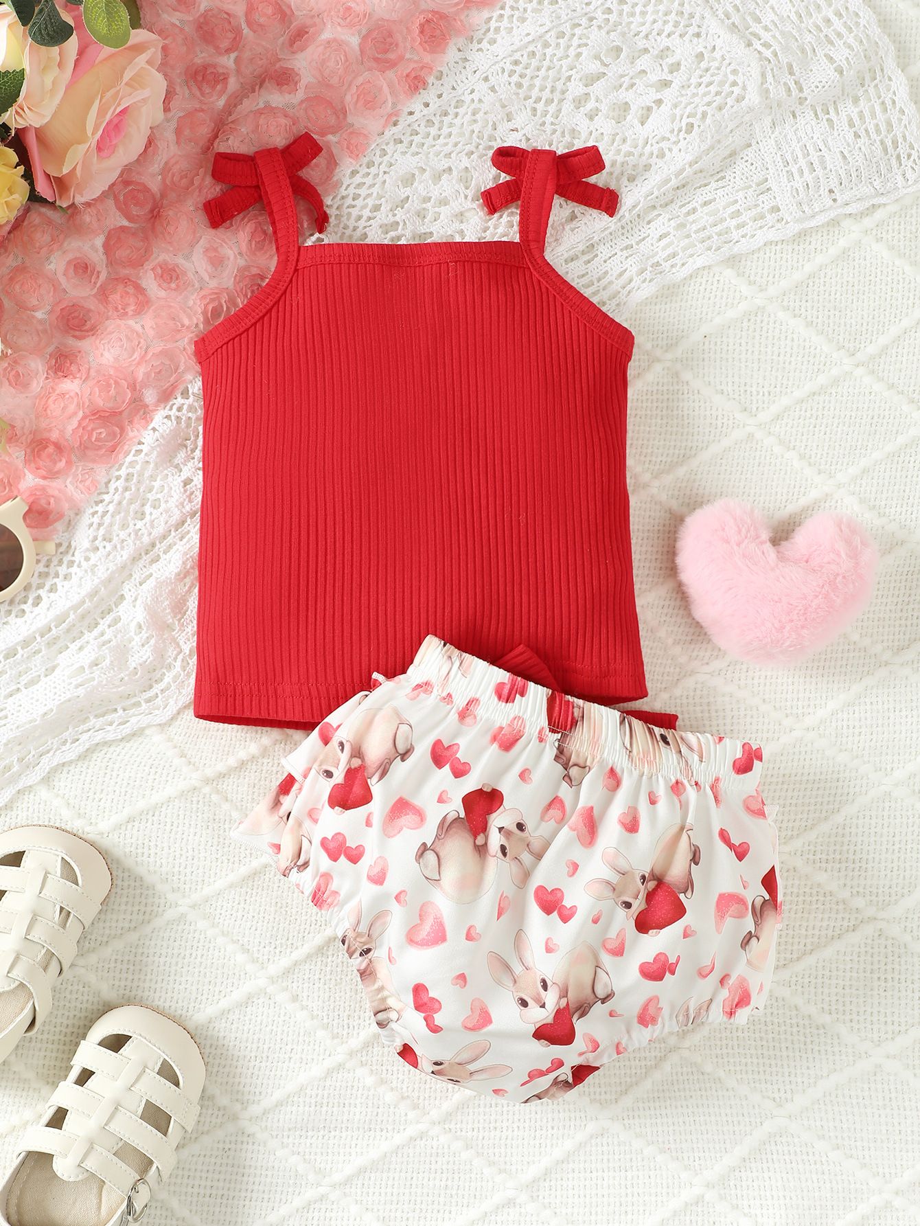 summer wholesale kids clothes sets for girls outfit casual toddler baby printed floral red tank shorts children clothing