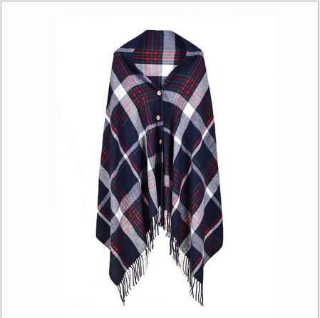 Autumn and winter new women's European and American style button-fringe warm shawl imitation cashmere British style scarf