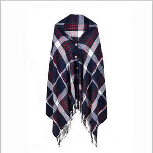 Autumn and winter new women's European and American style button-fringe warm shawl imitation cashmere British style scarf