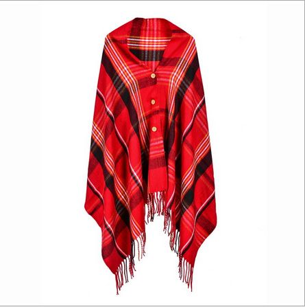 Autumn and winter new women's European and American style button-fringe warm shawl imitation cashmere British style scarf