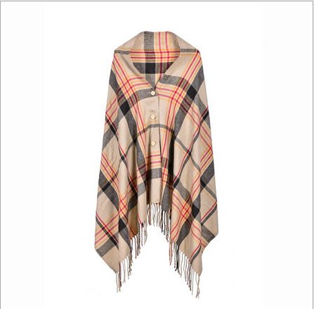 Autumn and winter new women's European and American style button-fringe warm shawl imitation cashmere British style scarf