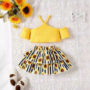 Toddler Baby Girls Clothing Sets Fashion Children Clothes Ruffle Strap Top Floral Skirt Summer Children Two Piece Set