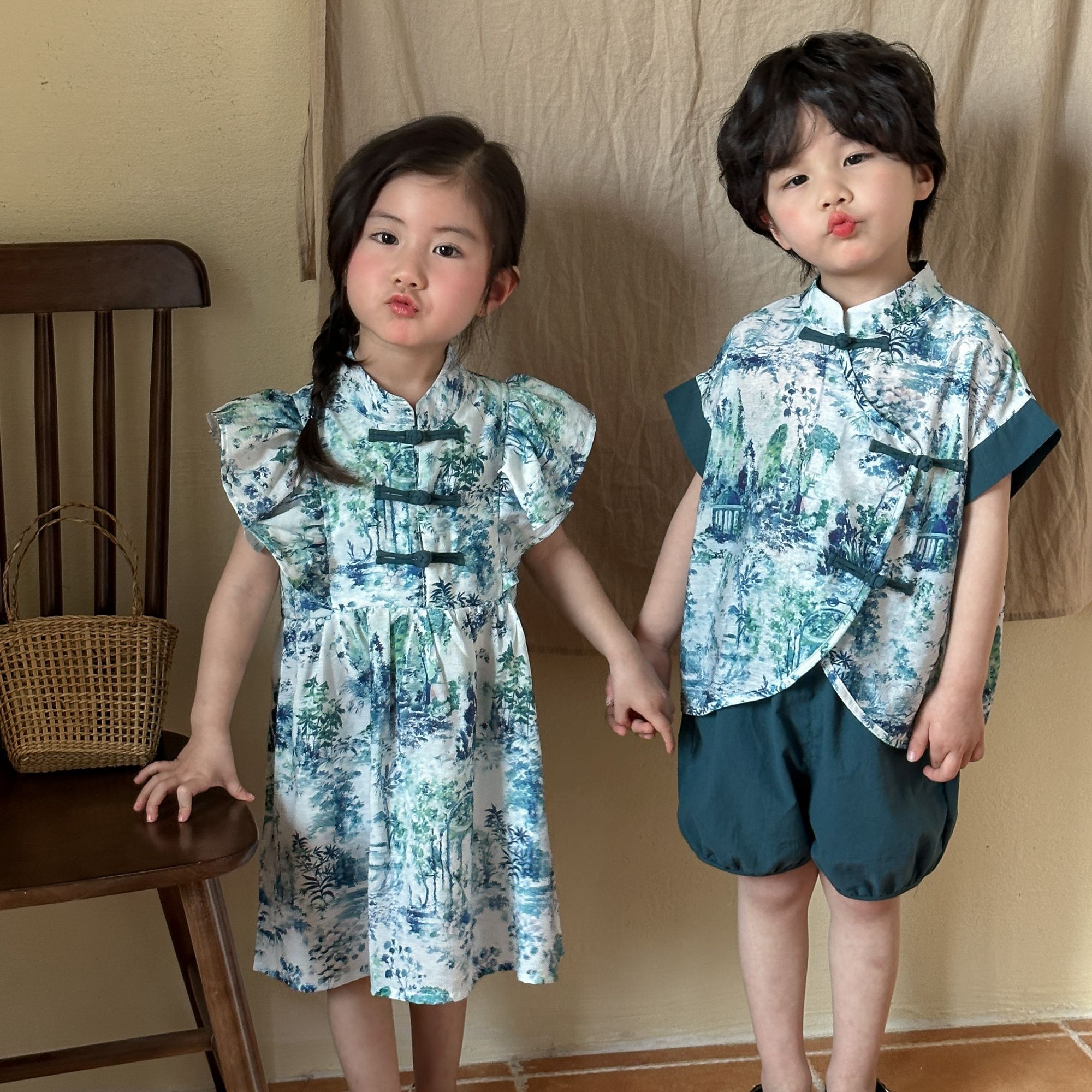 Children's Tang suit set new Chinese style boys' Hanfu 2024 new summer baby ancient style girls' dress