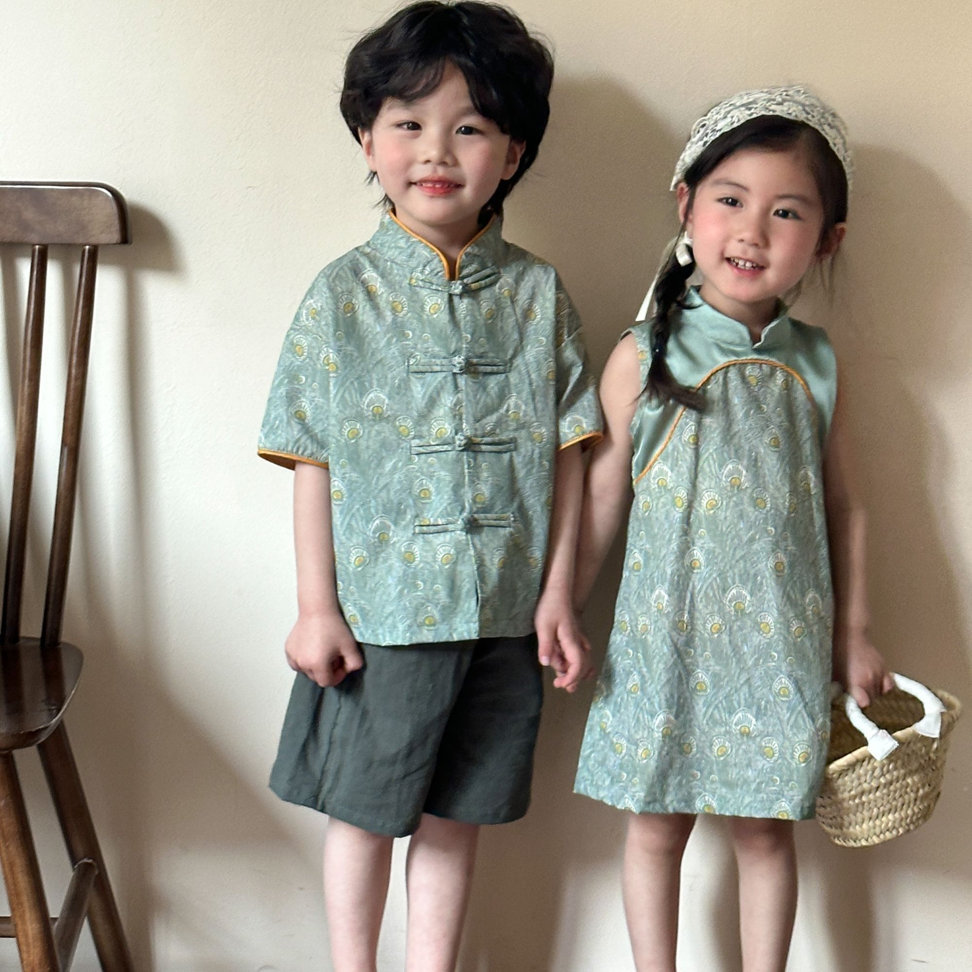 Children's Tang suit set new Chinese style boys' Hanfu 2024 new summer baby girls' cheongsam dress