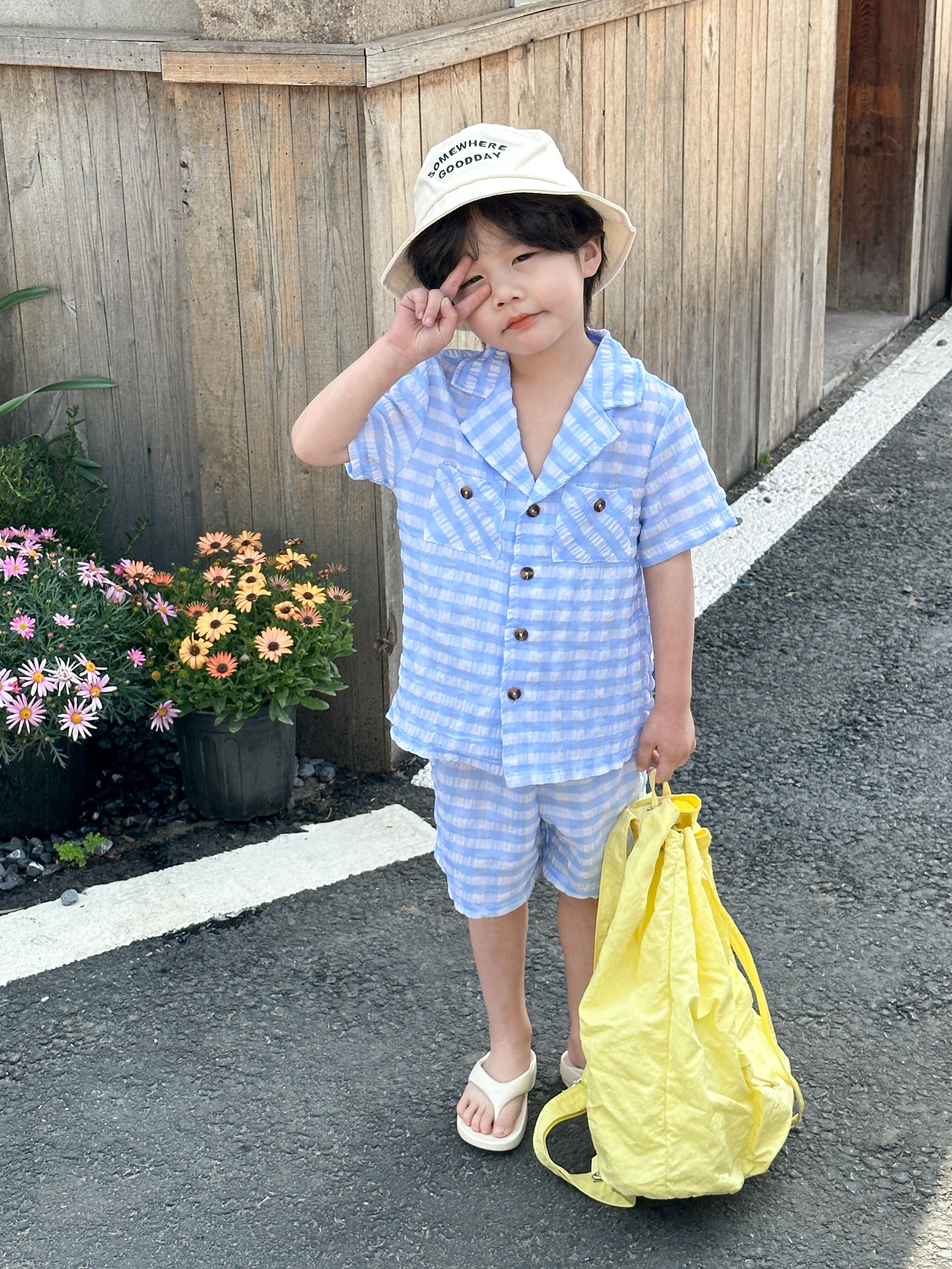 Children's Summer Set, Boys' Checkered 2024 New Summer Dress, Casual Baby, Elegant Girls' Dress, Siblings' Dress