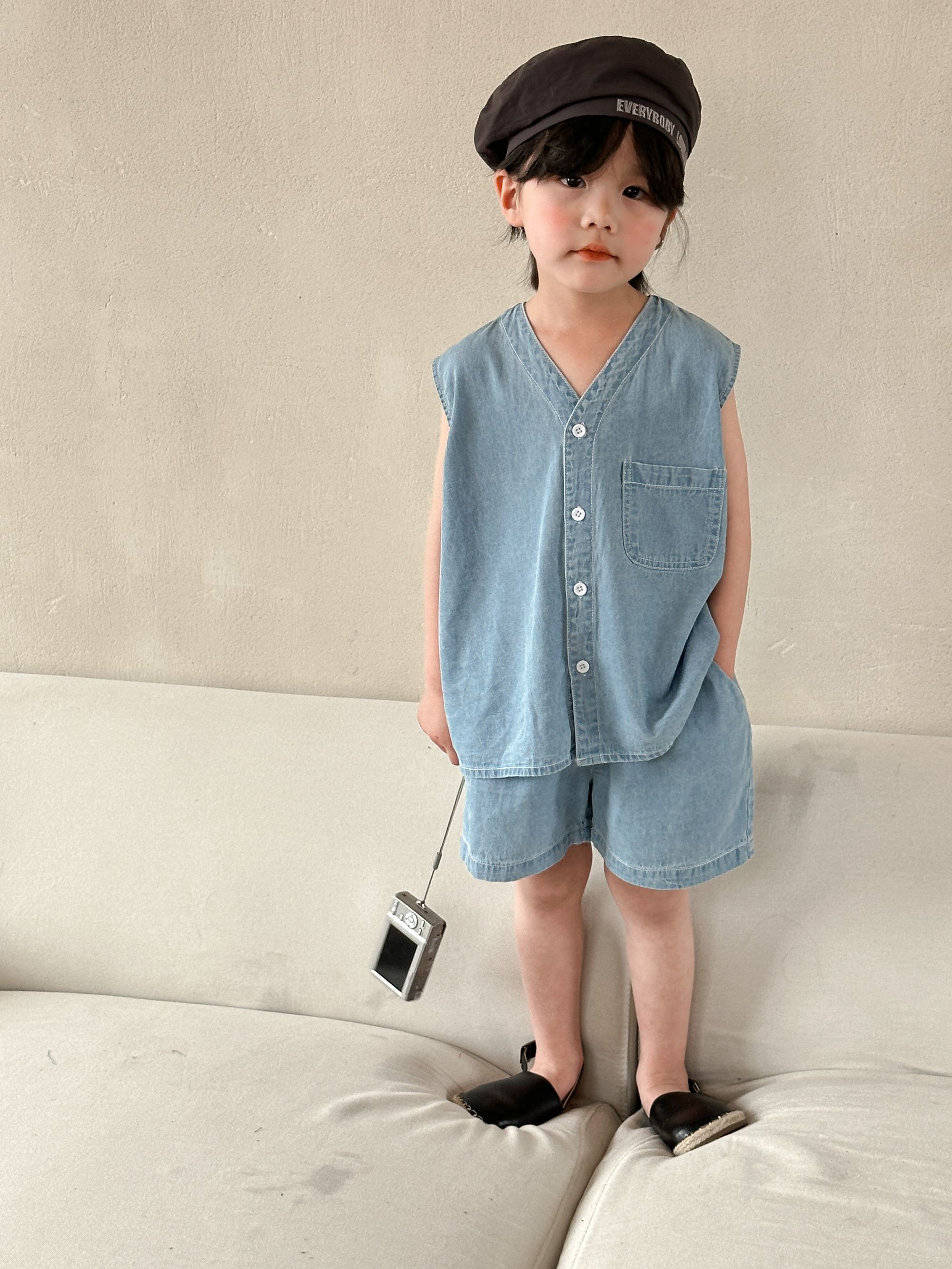 Children's summer denim suit for boys 2024 new summer casual baby girl vest dress brother sister outfit