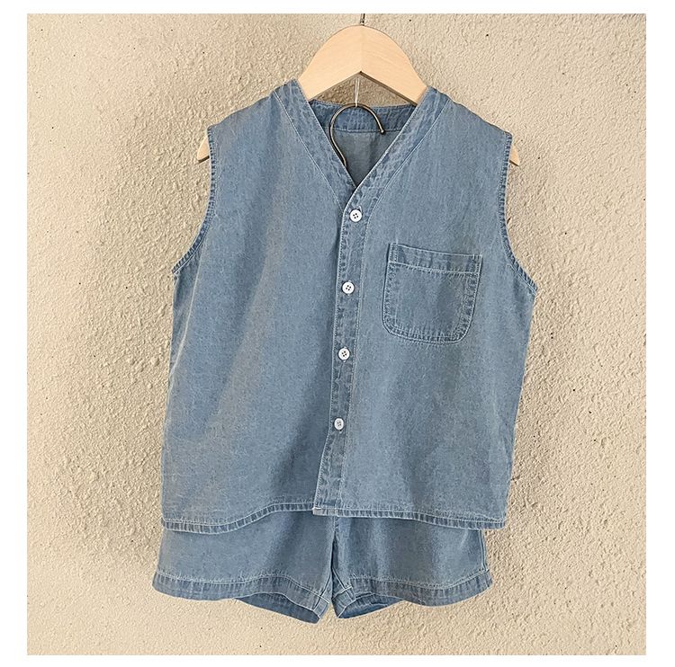 Children's summer denim suit for boys 2024 new summer casual baby girl vest dress brother sister outfit