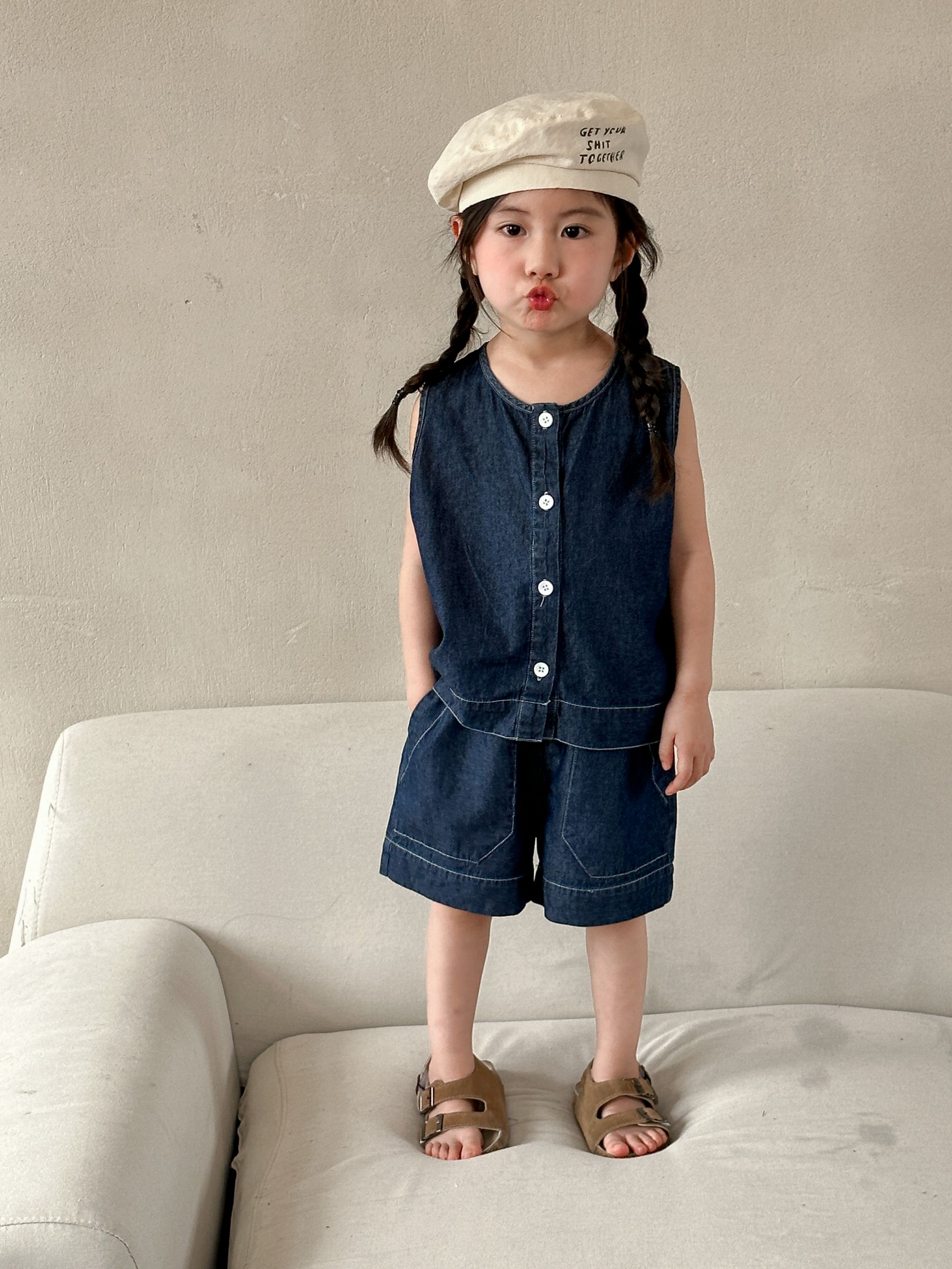 Children's summer denim suit for girls 2024 new casual baby clothes, boys' vest shorts, siblings' summer clothes