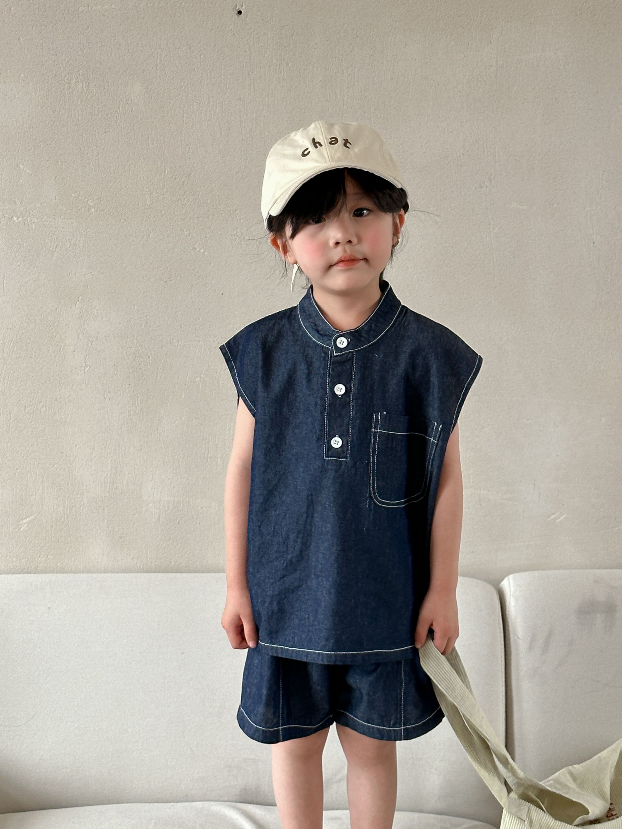 Children's summer denim suit for girls 2024 new casual baby clothes, boys' vest shorts, siblings' summer clothes