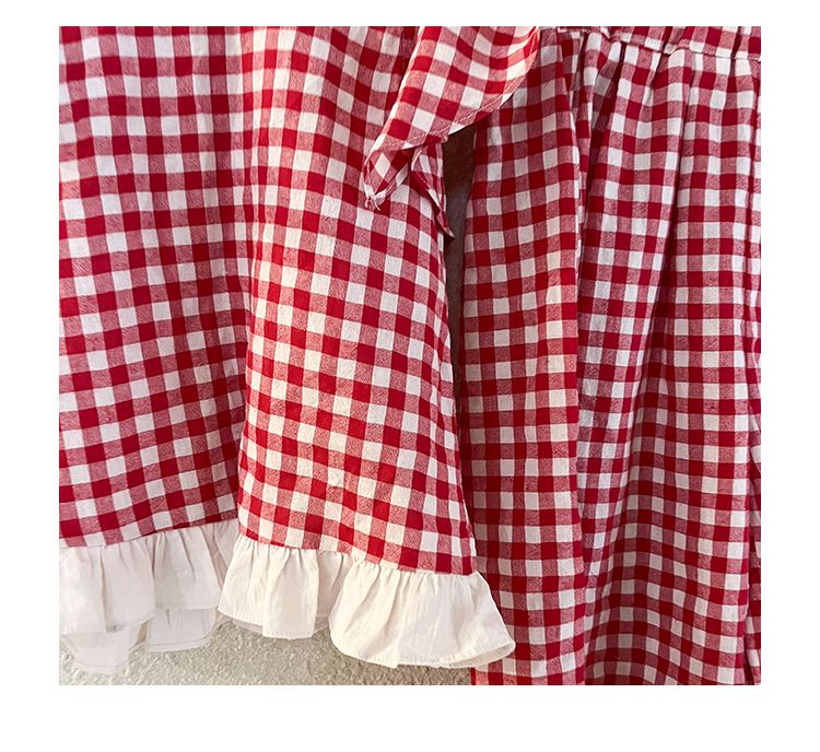 Girls' Summer Set with Western Style Grid 2024 New Summer Dress Casual Baby Girl Clothes Children's Flying Sleeve Wide Leg Pants