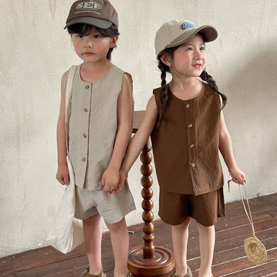 Children's summer set, Korean version of men's children's clothing, baby clothes, 2024 new style, girls' casual vest shorts