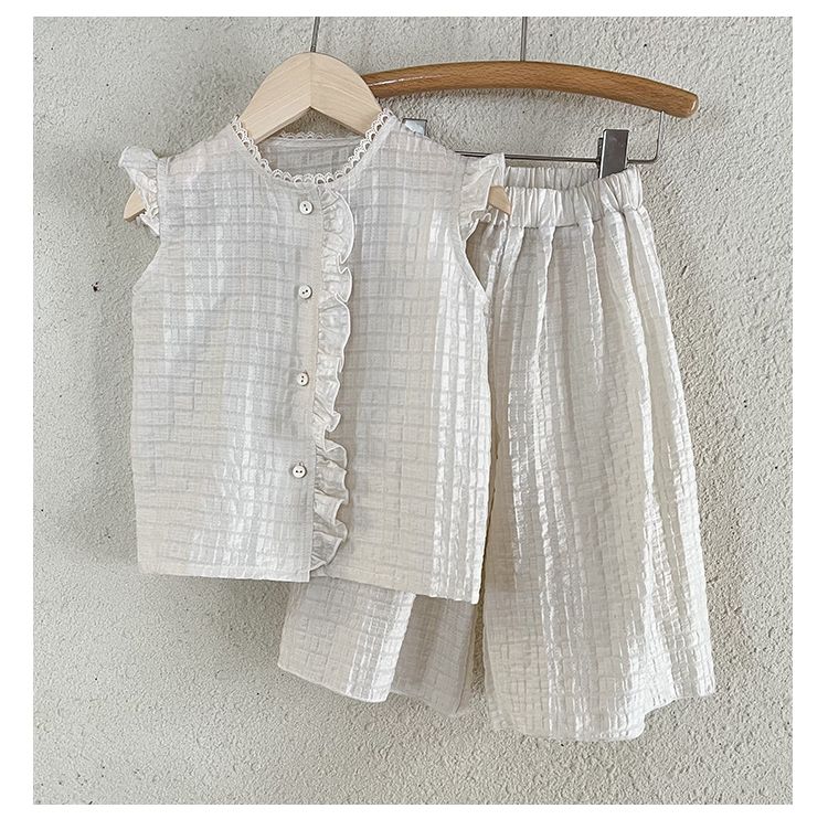 Girls' summer set, stylish 2024 new summer casual baby clothes, children's vest, wide leg pants two-piece set