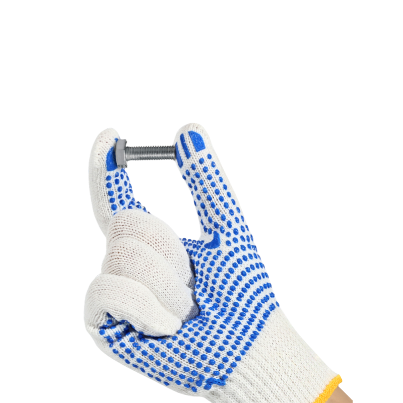 Cotton thread dispensing plastic safety protective gloves