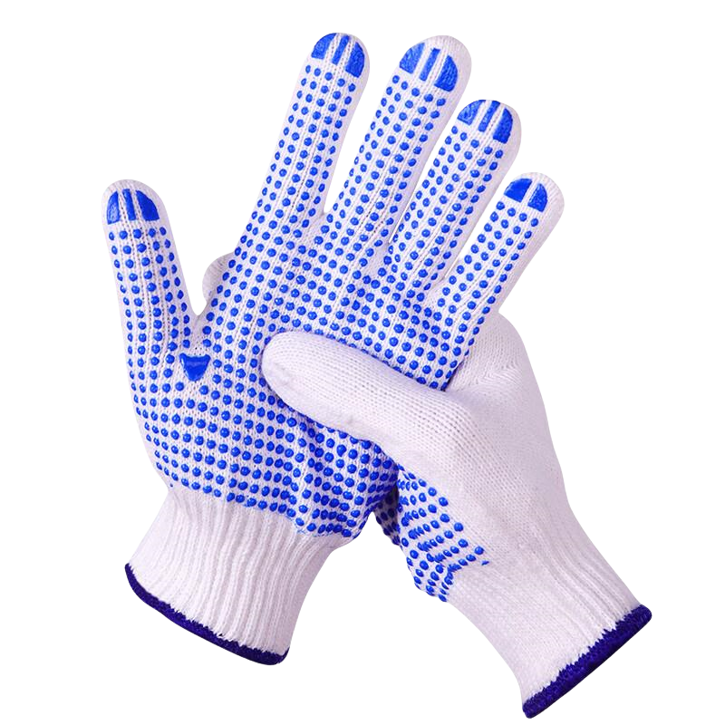 Cotton thread dispensing plastic safety protective gloves