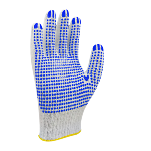 Cotton thread dispensing plastic safety protective gloves