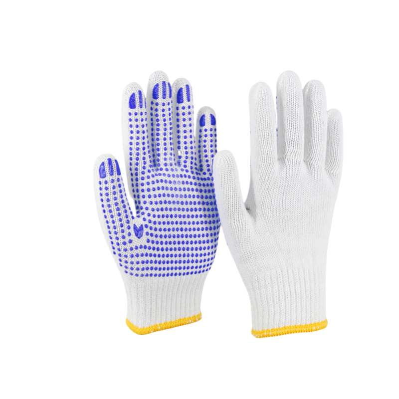 Cotton thread dispensing plastic safety protective gloves