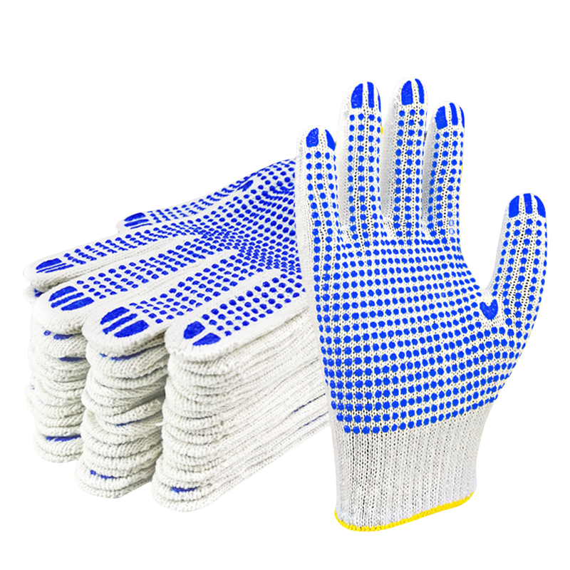 Cotton thread dispensing plastic safety protective gloves