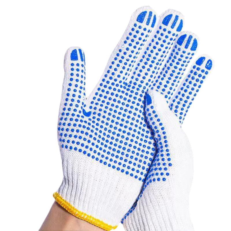 Cotton thread dispensing plastic safety protective gloves