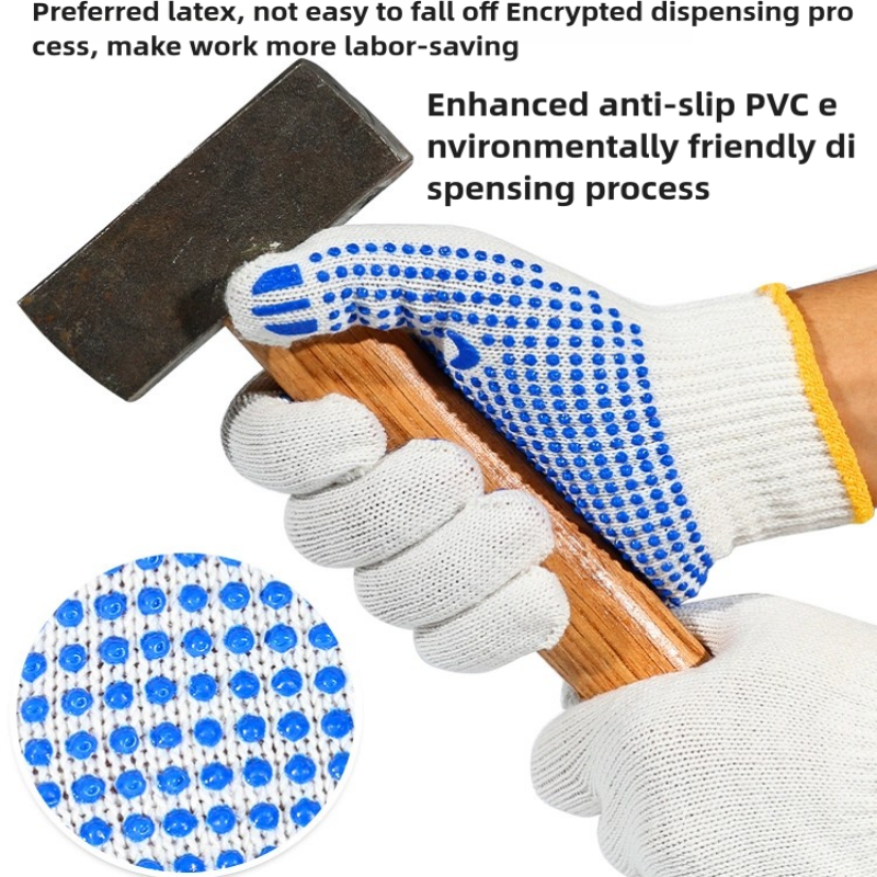 Cotton thread dispensing plastic safety protective gloves