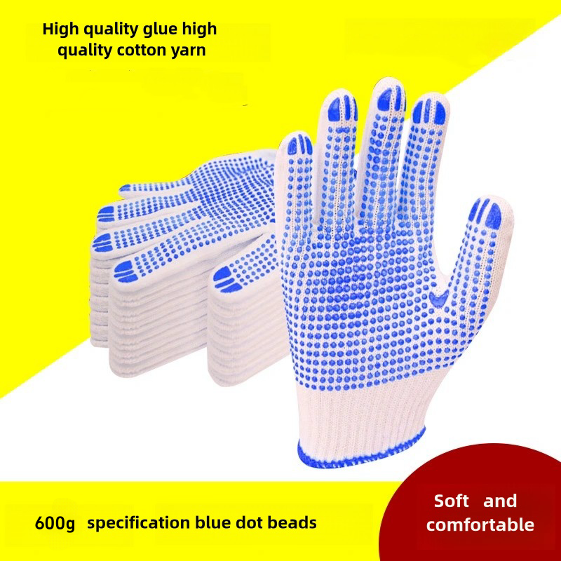 Cotton thread dispensing plastic safety protective gloves