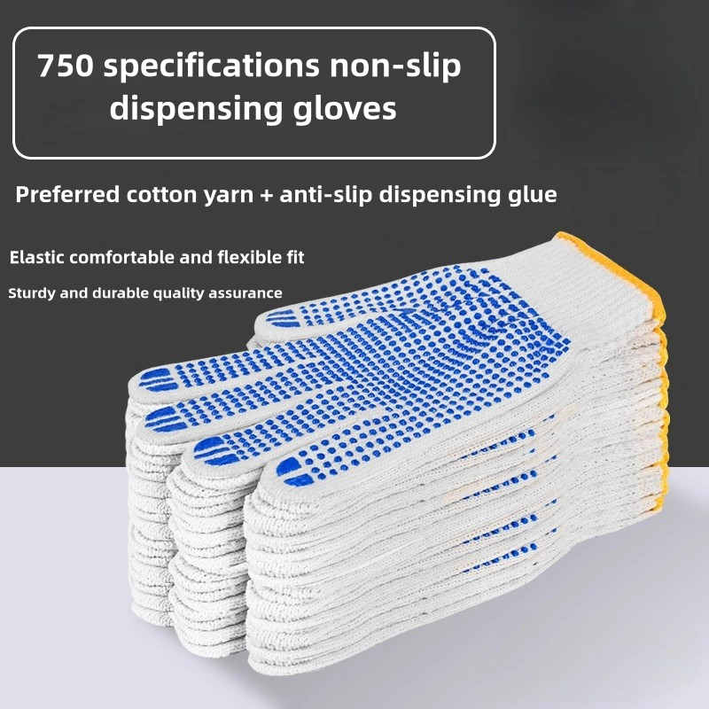 Cotton thread dispensing plastic safety protective gloves