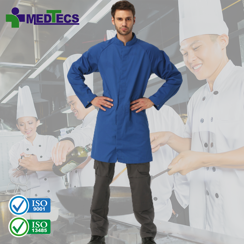 ISO9001 Apparel Manufacturer Black Butcher Frock Chef Coat Restaurant Kitchen Wear